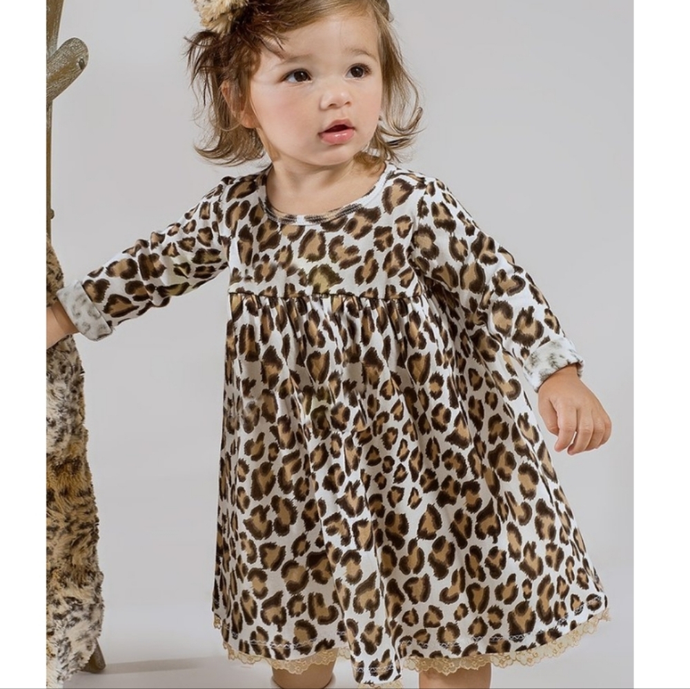 Truffles Ruffles Animal Print Lace Trim and Bow Dress, Size 18-24 month